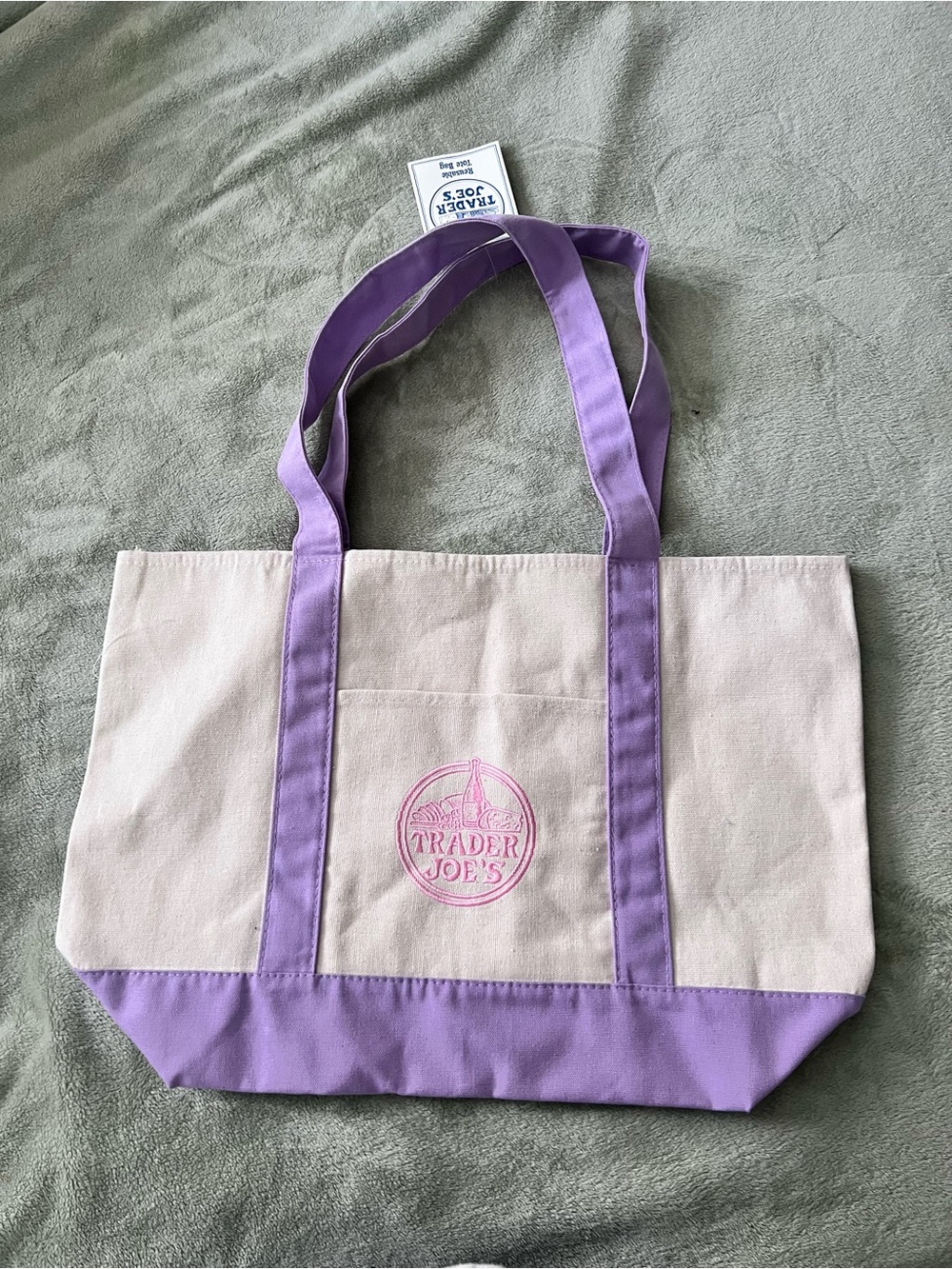 Trader Joe's Cream and Lavender Canvas Tote-large